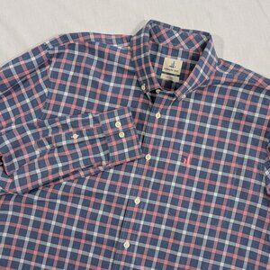 Johnnie-O Hangin Out Easter Shirt Blue Pink Plaid Gingham Check Button Up Men XL